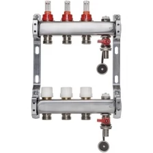 ColSys Р802, 3 выхода. Коллектор из нержавеющей стали с расходомерами, термостатическими клапанами, воздухоотводчиками и дренажными шаровыми кранами